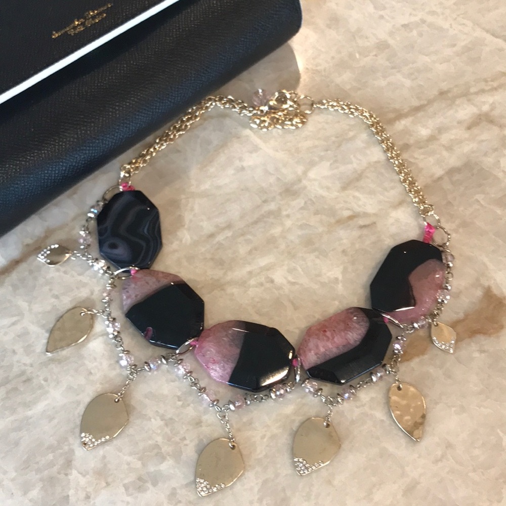 Stunning Pink Black Glass Necklace